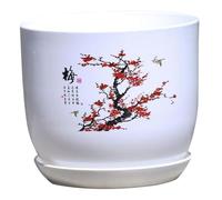 Vaso per piante da interno, 22 x 20 x 15 cm, vaso cinese con sottovaso e foro di drenaggio, vaso da fiori in resina con motivo delicato, per casa, ufficio, stile 1