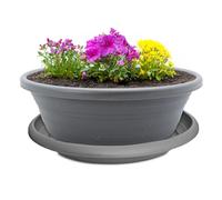 Vaso per piante e sottovaso, resistente alle intemperie, con foro, grande fioriera da 45 cm, colore grigio come vaso rotondo, resistente al gelo per esterni, vaso per piante come vaso da fiori per
