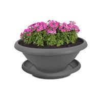 Vaso per piante e sottovaso resistente alle intemperie con foro - vaso rotondo da 25 cm di colore grigio come fioriera resistente al gelo per esterni - grande vaso per piante come gioiello per tomba