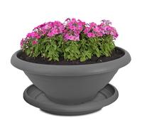 Vaso per piante e sottovaso resistente alle intemperie con foro - vaso rotondo da 50 cm di colore grigio come fioriera resistente al gelo per esterni - grande vaso per piante come gioiello per tomba