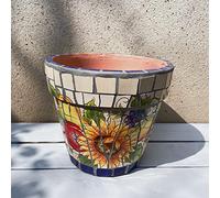 Vaso per Piante in Ceramica Colorata Grande Vaso per Fiori smaltato con sottovaso Vaso per Fiori Rotondo in Terracotta fioriera per Bonsai Dipinta a Mano,E