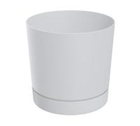 Vaso per piante in plastica XL con sottovaso, rotondo, bianco opaco, Ø 47 cm, grande con fondo rimovibile, resistente ai raggi UV, decorazione da giardino, vaso per piante, resistente al gelo