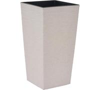 Vaso per piante Nizza Groove Crema effetto scanalato, 35 x 35 x 68 cm, vaso di plastica con fibra di legno e inserto