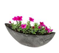 Vaso per piante ovale per esterni, grande ciotola decorativa a forma di nave, effetto pietra nera, vaso per fiori, vaso per piante, 55 cm, per giardino, balcone o cimitero