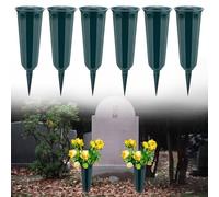 Vaso per tomba con picchetto, vaso per cimitero, cimitero, con base, 25 x 9,8 cm, decorazione per tomba (verde)