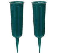 Vaso per tombe con punte, supporto per fiori in plastica per cimitero, vaso per fiori per decorazioni cimiteriali per lapidi, lato tomba (confezione da 2, verde)