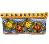 Vaso rettangolare in stile siciliano di Caltagirone Vaso di giallo limone e melograno chiaro S - Vaso da fiori italiano fatto a mano, vaso da fiori rettangolare per interni 30x21x15