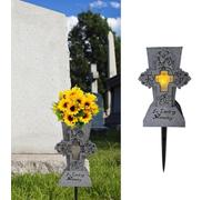 Vaso solare per cimitero con LED: lapidi con punte, vaso a croce per fiori freschi/artificiali, decorazioni per tombe per cimitero, regali commemorativi per la perdita della persona amata (1)