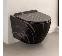 Vaso sospeso Rimless in ceramica marmorizzata nera con sedile Tokyo