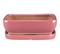 Vaso + sottovaso per bonsai rettangolare in gres smaltato rosa 27x22x7 cm - GA6V