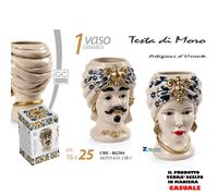 VASO TESTA DI MORO AFRO IN CERAMICA COLORATA A MANO 16x25 cm ART.62304