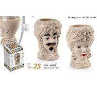 VASO TESTA DI MORO COPPIA UOMO DONNA VASI CERAMICA CENTROTAVOLA Bianco 2516cm