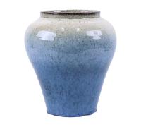 Vaso Tondo Decorativo In Ceramica Celeste Misure, Effetto Sfumato Chiaro, Cachepot Per Piante Da Interno Ed Esterno, Design Ideale Per Arredo Casa, Salotto, Ingresso, Terrazzo e Giardino (25x27 cm)