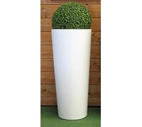 Vaso Tondo moderno liscio cache-pot Zajsan Ø 38 x h 85 in resina Bianco con Bosso Buxus 38 cm