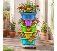Vaso Torre Per Fragole Con Ruote - Fioriera Verticale Impilabile 4/5 Livelli | Giardino Verticale Per Piante Aromatiche | Design Compatto contenitore Per Balcone, Terrazzo, Piccoli Spazi Urbani