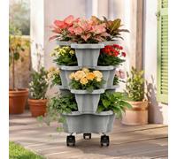 Vaso Torre Per Fragole Con Ruote - Fioriera Verticale Impilabile 4/5 Livelli | Giardino Verticale Per Piante Aromatiche | Design Compatto contenitore Per Balcone, Terrazzo, Piccoli Spazi Urbani