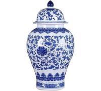Vaso Tradizionale Cinese in Porcellana per Lo Zenzero, Vaso Decorativo in Ceramica con Coperchio, Vaso Antico per Fiori per la Decorazione della casa e del Soggiorno, Blu e Bianco, OneColor-