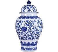 Vaso Tradizionale Cinese in Porcellana per Lo Zenzero, Vaso Decorativo in Ceramica con Coperchio, Vaso Antico per Fiori per la Decorazione della casa e del Soggiorno, Blu e Bianco, OneColor-