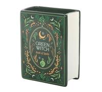 Vaso verde a forma di libro di strega | Design in ceramica Grimoire | Arredamento mistico per la casa