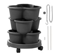 Vaso Verticale | Vaso per Fragole - Torre a 3 Livelli con Ruote Rimovibili per Fiori Ortaggi Fragole per Cucina Balcone Giardino Interno,B