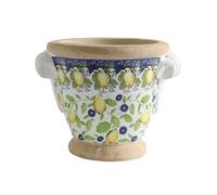Vaso vintage in gres porcellanato dipinto a mano con motivo a limoni con doppie orecchie in stile americano, decorazione primaverile da giardino (non poroso)