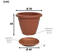 Vaso Vulcano Rotondo + Sottovaso Mediterraneo Plastica Terracotta Resistente UV