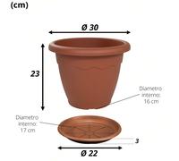 Vaso Vulcano Rotondo + Sottovaso Mediterraneo Plastica Terracotta Resistente UV