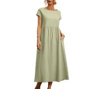 Vasreyy Vestito Lungo Donna Elegante Vestito Maxi in Lino in Lino, Casual E Fluido, Vestiti da Spiaggia A Vita Alta, Robe Estivo A Maniche Corte À Maniche Corte, Robe Estivo À Tramonta con Tasche