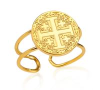 VASSAGO Anello con Croce Crociata di Gerusalemme per Donne e Uomini in Acciaio Inox Cristiani Cattolici Templari Anelli Aperti e Regolabili Gioielli Religiosi Regalo per Battesimo