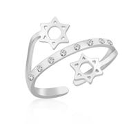 VASSAGO Anello Della Stella di David per le Donne Acciaio Inossidabile Anelli Aperti con Zircone Cubico Regolabili Hexagram Magen Jewish Star of David Gioielli regalo Hanukkah (Argento)