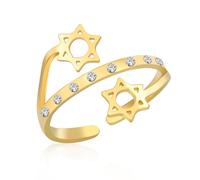 VASSAGO Anello Della Stella di David per le Donne Acciaio Inossidabile Anelli Aperti con Zircone Cubico Regolabili Hexagram Magen Jewish Star of David Gioielli regalo Hanukkah (Oro)
