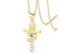 VASSAGO Ankh Collana con ciondolo a forma di scarabeo con occhio di Horus in acciaio inossidabile gioiello egiziano antico regalo per donne e uomini (oro)