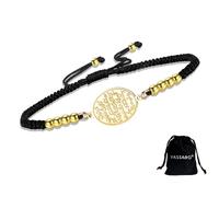 VASSAGO Bracciale Ayatul Kursi per uomo e donna regolabile intrecciato con versetto coranico islamico bracciale protettivo musulmano gioiello religioso per l'Eid e il Ramadan (Cordino oro-nero 2)