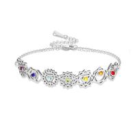 VASSAGO Bracciale Chakra da donna in acciaio inox con 7 ciondoli chakra per yoga Reiki e guarigione gioiello regolabile con geometria sacra per donne amiche e sorelle (argento 5)