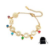 VASSAGO Bracciale Chakra da donna in acciaio inox con 7 ciondoli chakra per yoga Reiki e guarigione gioiello regolabile con geometria sacra per donne amiche e sorelle (oro 3)