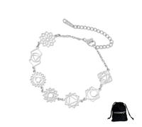 VASSAGO Bracciale Chakra da donna in acciaio inox con 7 ciondoli chakra per yoga Reiki e guarigione gioiello regolabile con geometria sacra per donne amiche e sorelle (argento 1)