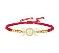 VASSAGO Bracciale con cordino Dea della Tripla Luna Bracciale regolabile fatto a mano con nodo celtico Amuleto wiccan e pagano - Gioielli spirituali (Oro con cordino rosso)