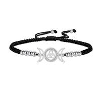 VASSAGO Bracciale con cordino Dea della Tripla Luna Bracciale regolabile fatto a mano con nodo celtico Amuleto wiccan e pagano - Gioielli spirituali (Argento con cordino nero)