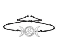 VASSAGO Bracciale con cordino Dea della Tripla Luna Bracciale regolabile fatto a mano con nodo celtico Amuleto wiccan e pagano - Gioielli spirituali (Argento)
