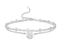 VASSAGO Bracciale in acciaio inossidabile con quadrifoglio per donna, bracciale portafortuna a maglie, gioiello regalo alla moda per donna, One Size, Acciaio inossidabile, Nessuna gemma