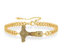 VASSAGO Bracciale vichingo da uomo, stile nordico martello di Thor con rune Mjolnir in acciaio inox stile nordico vintage pagano amuleto (Bracciale Martello di Thor-G)