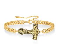 VASSAGO Bracciale vichingo da uomo, stile nordico martello di Thor con rune Mjolnir in acciaio inox stile nordico vintage pagano amuleto (Bracciale Mjolnir-G)