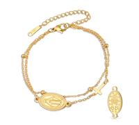 VASSAGO Braccialetto con rosario della Vergine Maria per donne e uomini, double face, con medaglia miracolosa, corda intrecciata a mano, cattolica, cristiana, religiosa, regalo, Adjustable, Acciaio