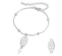 VASSAGO Braccialetto con rosario della Vergine Maria per donne e uomini, double face, con medaglia miracolosa, corda intrecciata a mano, cattolica, cristiana, religiosa, regalo, Adjustable, Acciaio