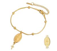 VASSAGO Braccialetto con rosario della Vergine Maria per donne e uomini, double face, con medaglia miracolosa, corda intrecciata a mano, cattolica, cristiana, religiosa, regalo, Adjustable, Acciaio