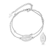 VASSAGO Braccialetto con rosario della Vergine Maria per donne e uomini, double face, con medaglia miracolosa, corda intrecciata a mano, cattolica, cristiana, religiosa, regalo, Adjustable, Acciaio