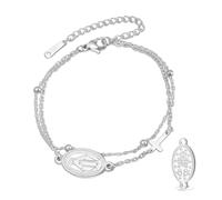 VASSAGO Braccialetto con rosario della Vergine Maria per donne e uomini, double face, con medaglia miracolosa, corda intrecciata a mano, cattolica, cristiana, religiosa, regalo, Adjustable, Acciaio