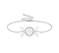 VASSAGO Braccialetto con tripla luna e nodo celtico in acciaio inox regolabile a strati amuleto wicca gioiello irlandese da donna (argento)