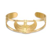 VASSAGO Braccialetto rigido con dea egiziana per donne e uomini con dea alata Iside in acciaio inox simbolo dell'antico Egitto amuleto protezione mitologia gioielli regali (Oro)