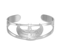 VASSAGO Braccialetto rigido con dea egiziana per donne e uomini con dea alata Iside in acciaio inox simbolo dell'antico Egitto amuleto protezione mitologia gioielli regali (Argento)
